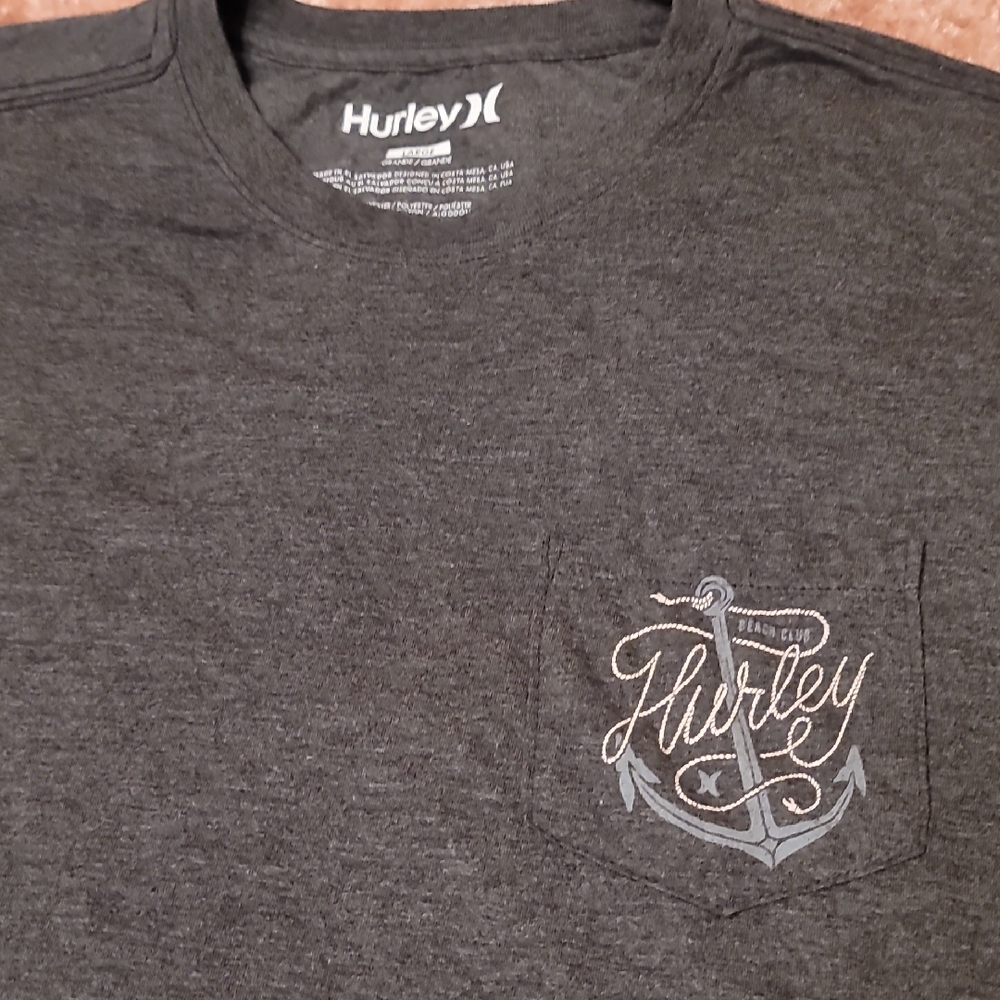 Hurley Men's Large Beach Club Gray SS Shirt with Anchor on pocket
